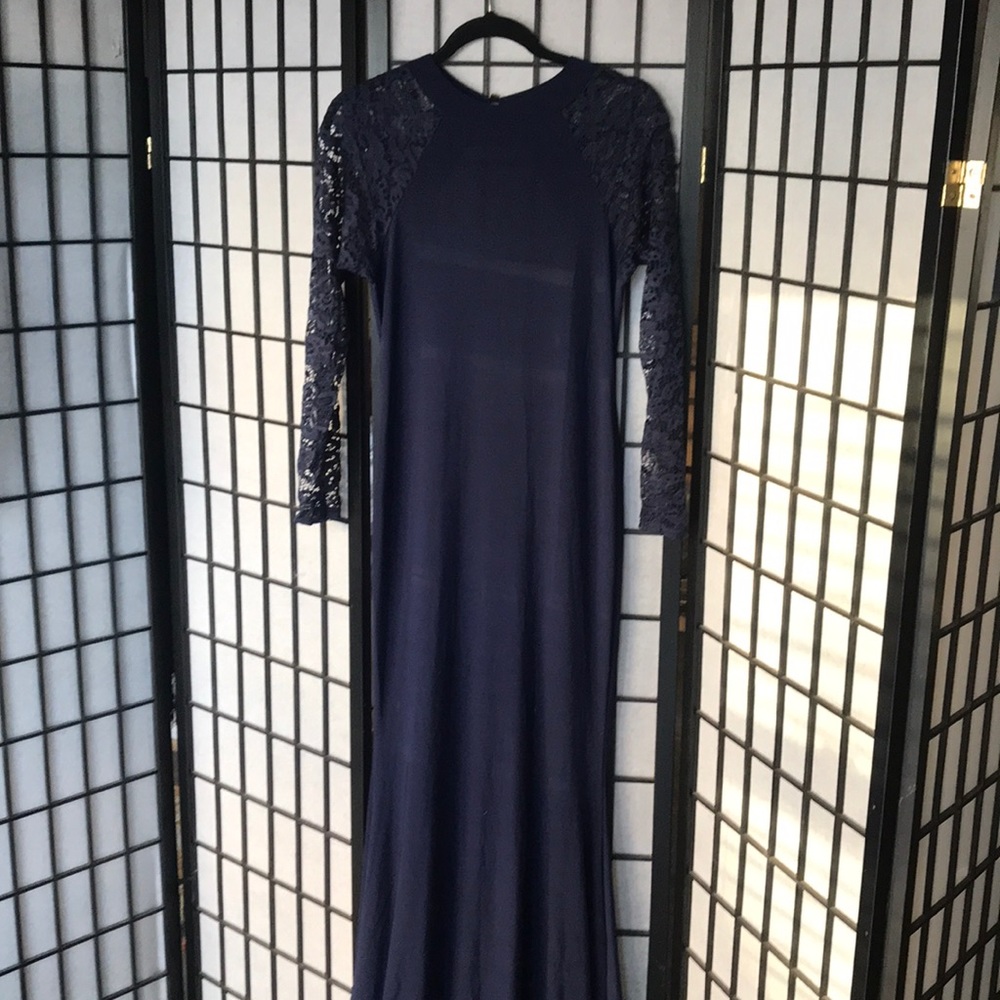 Open back, Navy Gown with Tail.